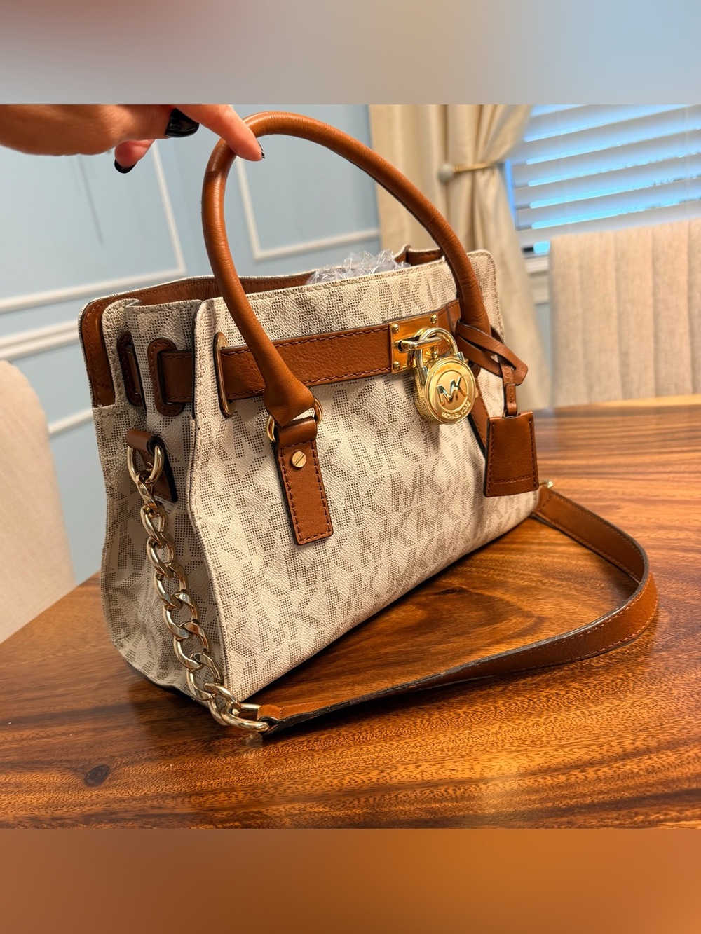 MICHAEL KORS Hamilton East West Tote Satchel Signature Canvas & Leather GUC - Picture 8 of 17